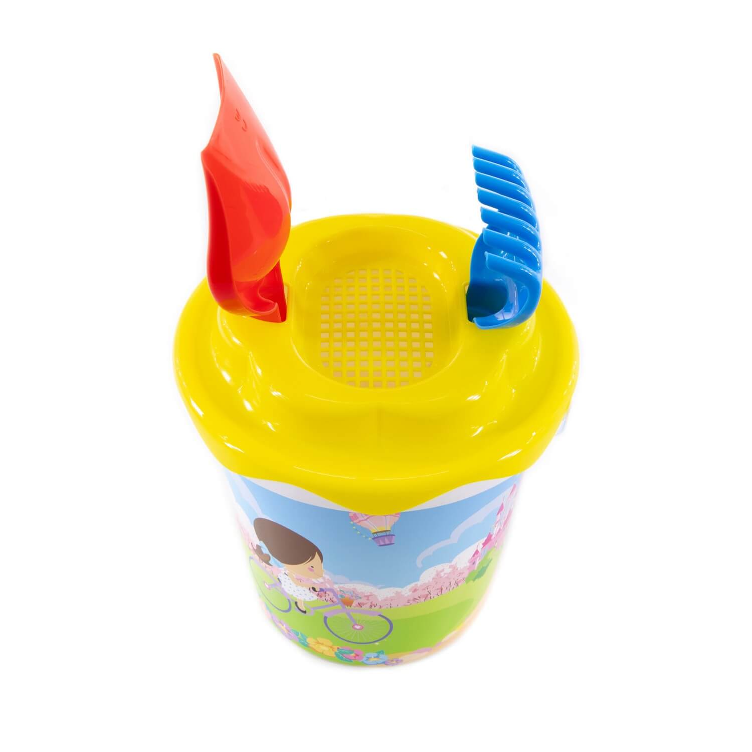 Zestaw Nr420: taczka z rączką Nr2 + wiaderko z nalepką, sito "Słonko", łopatka Nr5, grabki Nr5, foremka "Owoce" Ref. 38586 - photo #11