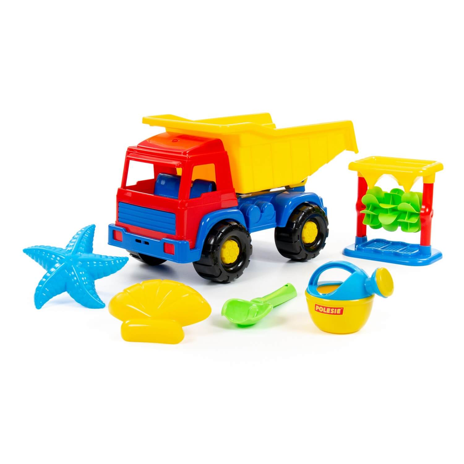 Zestaw Nr582: "Panther" samochód-wywrotka + Młyn do piasku Nr2 z podstawą, szufelka Nr2, foremki (rozgwiazda Nr2 + muszla nr2), konewka mała Nr3 Ref. 58188 - photo #1