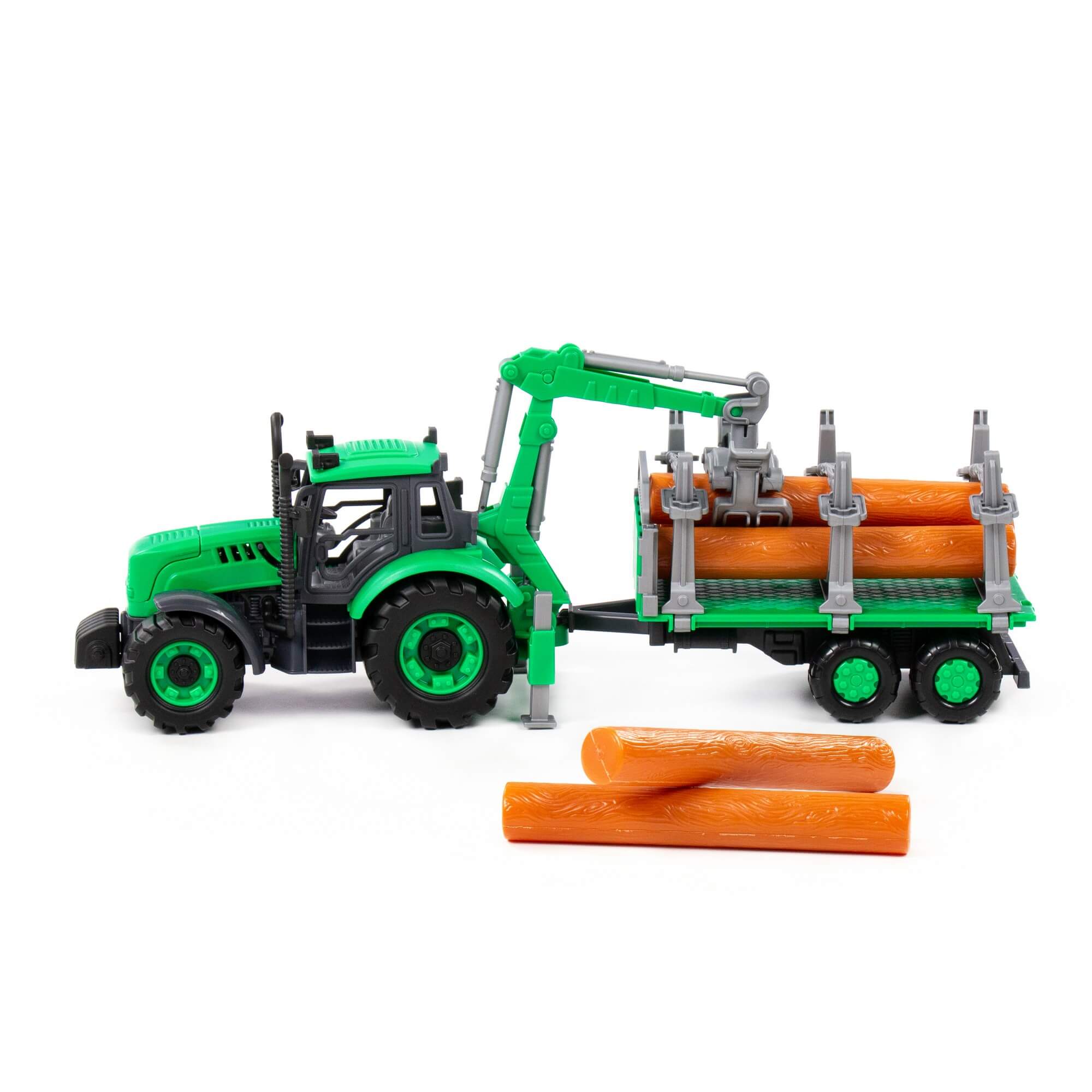 Traktor "Progress" inercyjny z podnośnikiem i przyczepą do przewozu dłużycy (zielony) (w pudełku) Ref. 96487 - photo #3