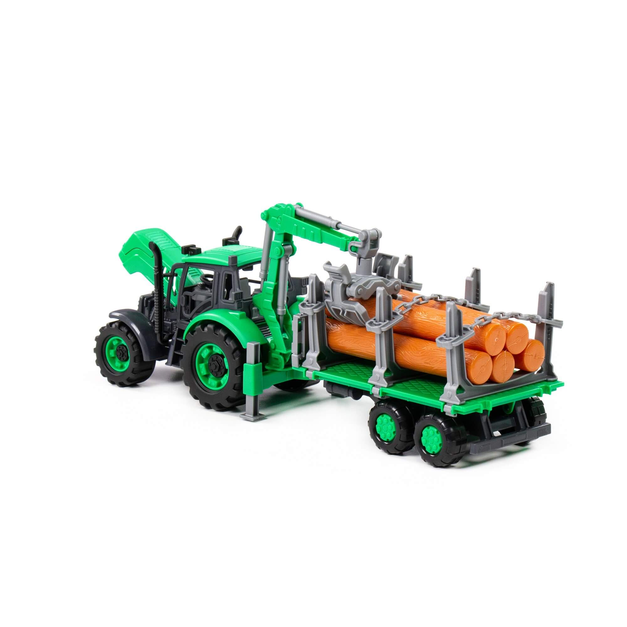 Traktor "Progress" inercyjny z podnośnikiem i przyczepą do przewozu dłużycy (zielony) (w pudełku) Ref. 96487 - photo #4